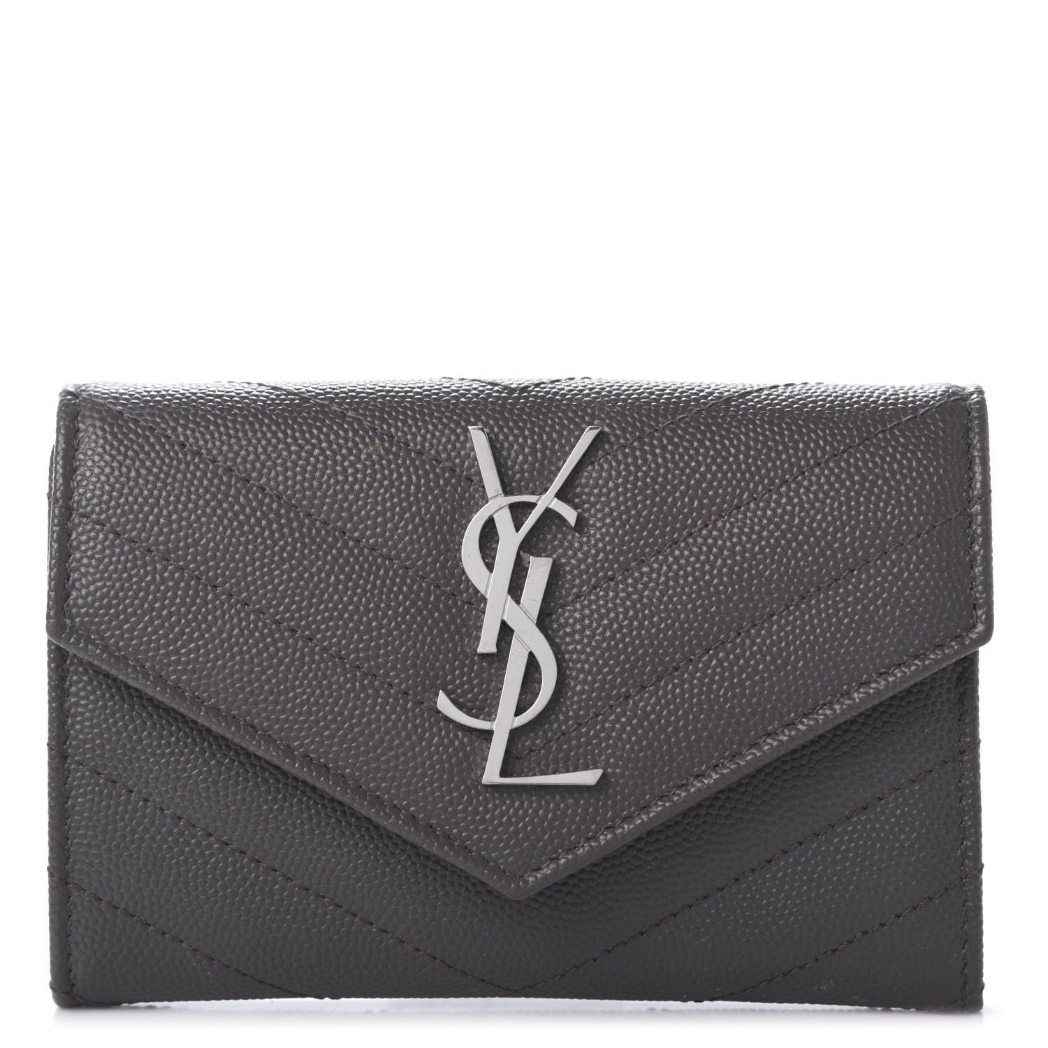Saint Laurent Grain De Poudre Matelasse Chevron Small Monogram Envelope Wallet Earth 1 of 9