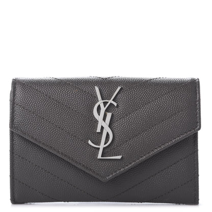 Saint Laurent Grain De Poudre Matelasse Chevron Small Monogram Envelope Wallet Earth 1 of 9