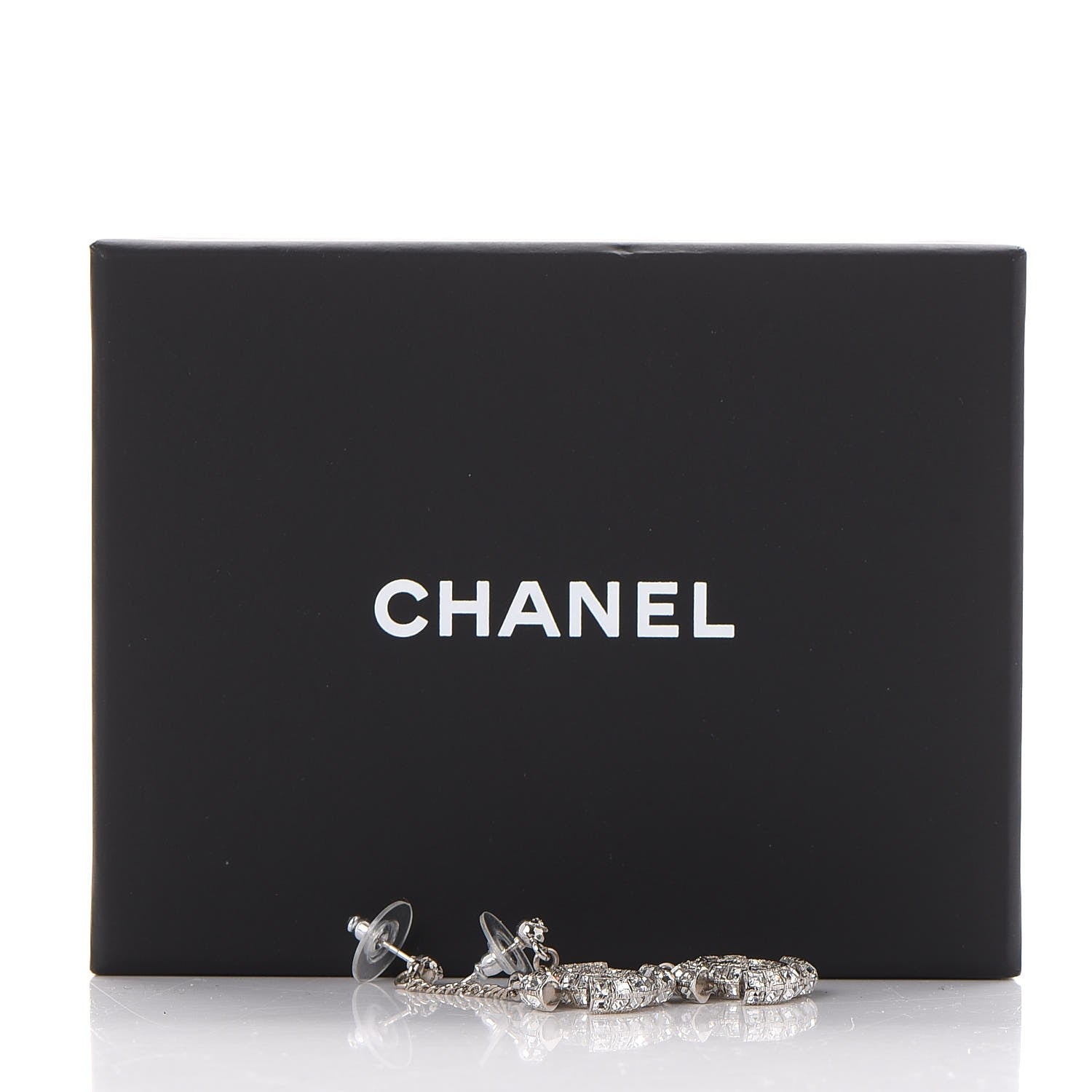 Chanel Baguette Crystal CC Drop Earrings Silver 5 of 5