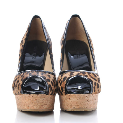 Jimmy Choo Calf Hair Leopard Print Papina 130 Wedge Sandals 37 2 of 9