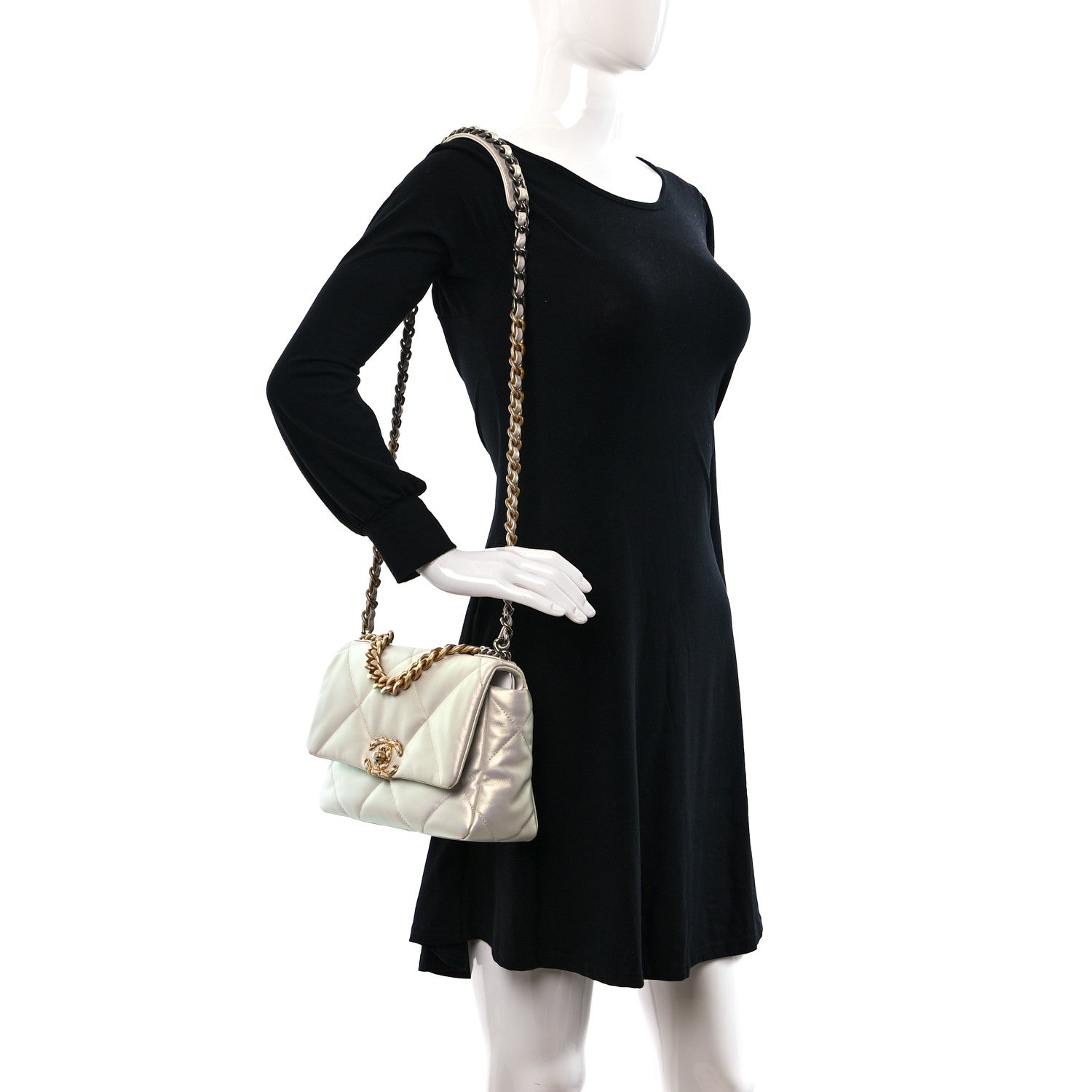 Chanel Iridescent Calfskin Quilted Medium Chanel 19 Flap White 2 of 11