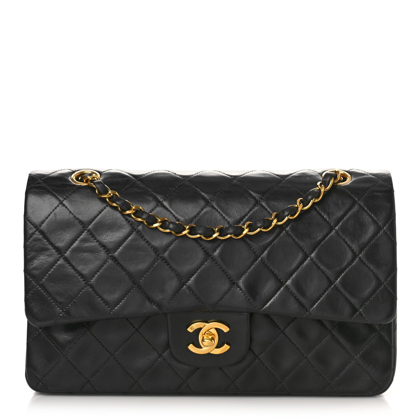 Lambskin Quilted Medium Double Flap Black
