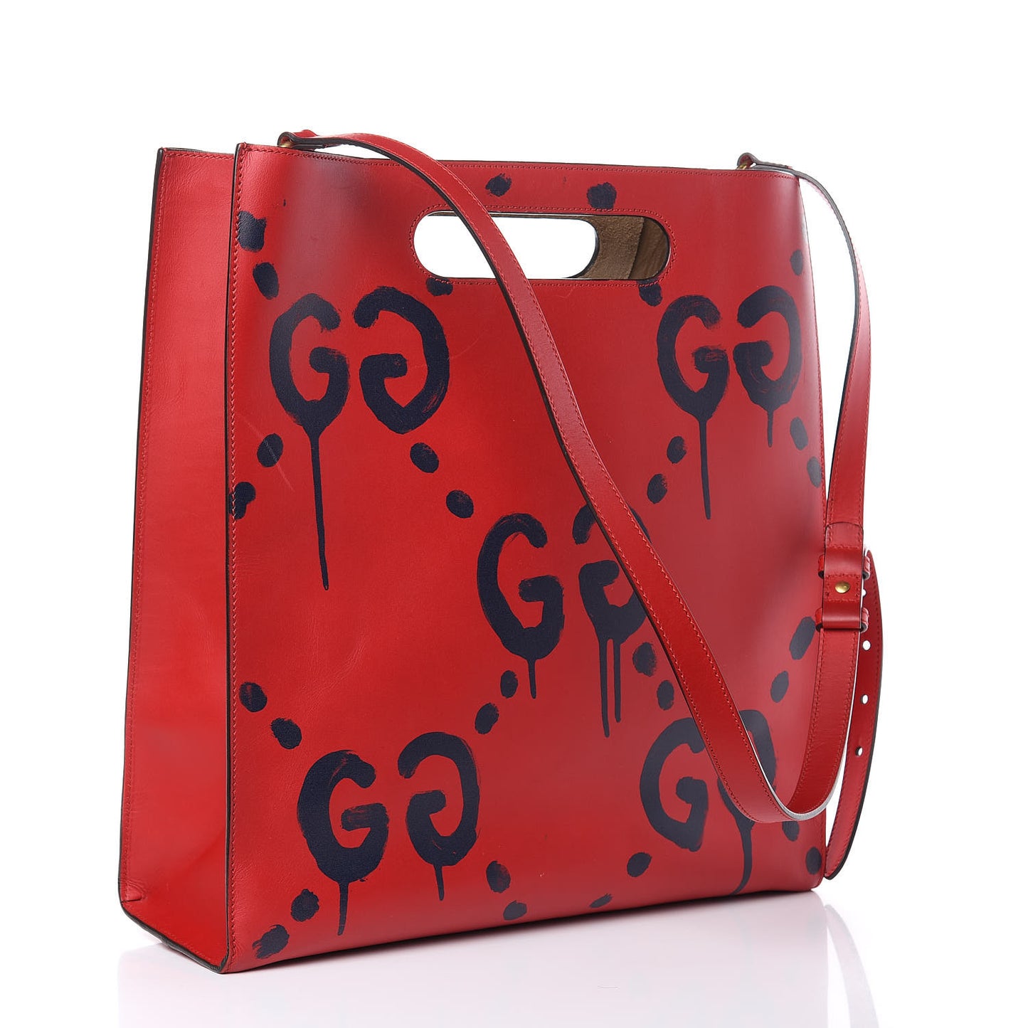 Calfskin GucciGhost Real Medium XL Tote Hibiscus Red