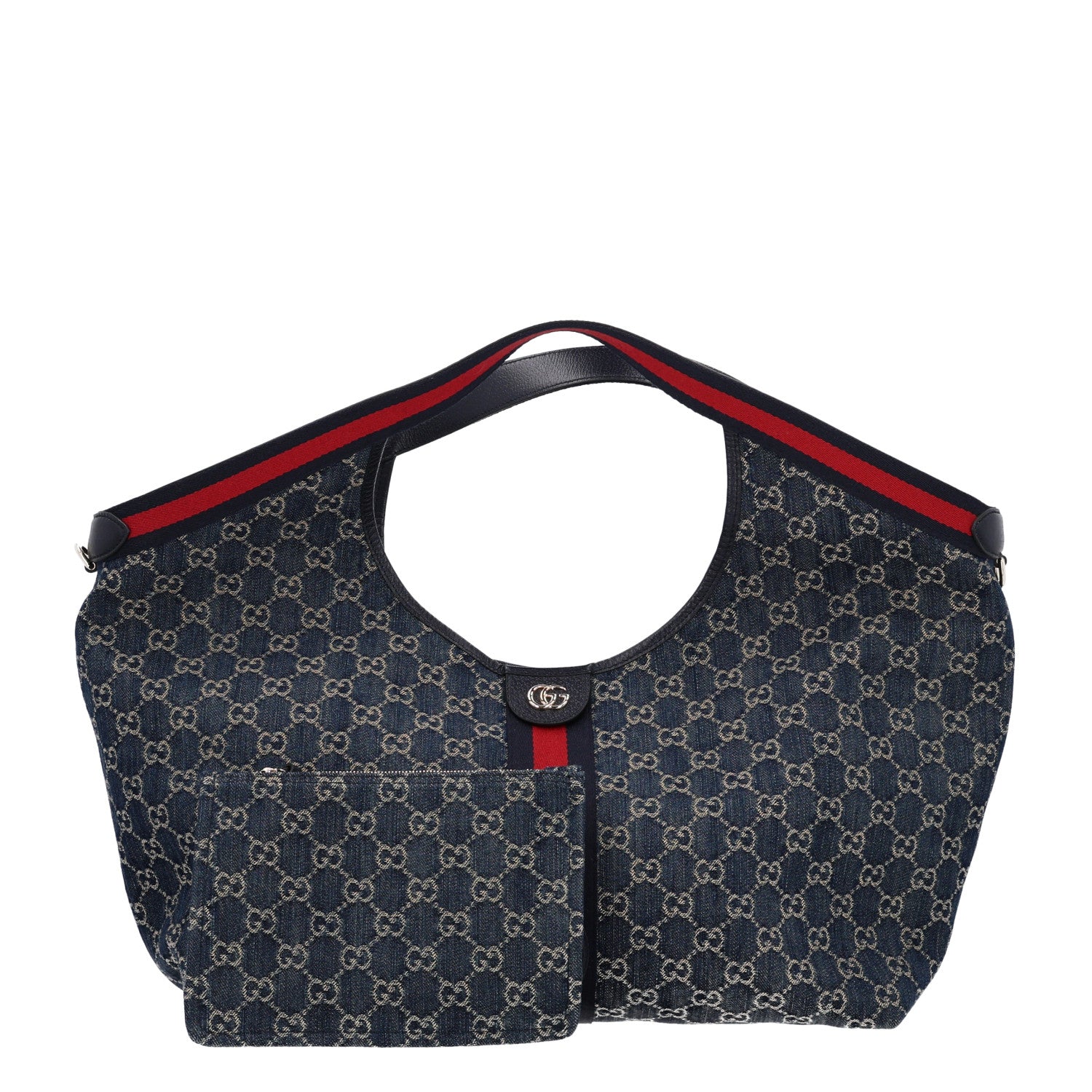 Gucci Denim GG Monogram Web Large Giglio Tote Blue 3 of 10