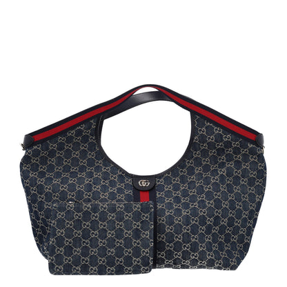 Gucci Denim GG Monogram Web Large Giglio Tote Blue 3 of 10