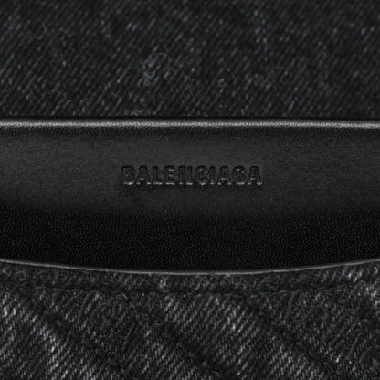 Balenciaga Destroyed Denim Jacquard Logo Matelasse M BB Round Shoulder Bag Black 5 of 8