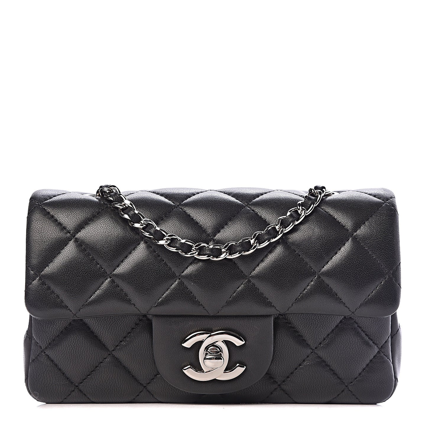Lambskin Quilted Extra Mini Rectangular Flap Black