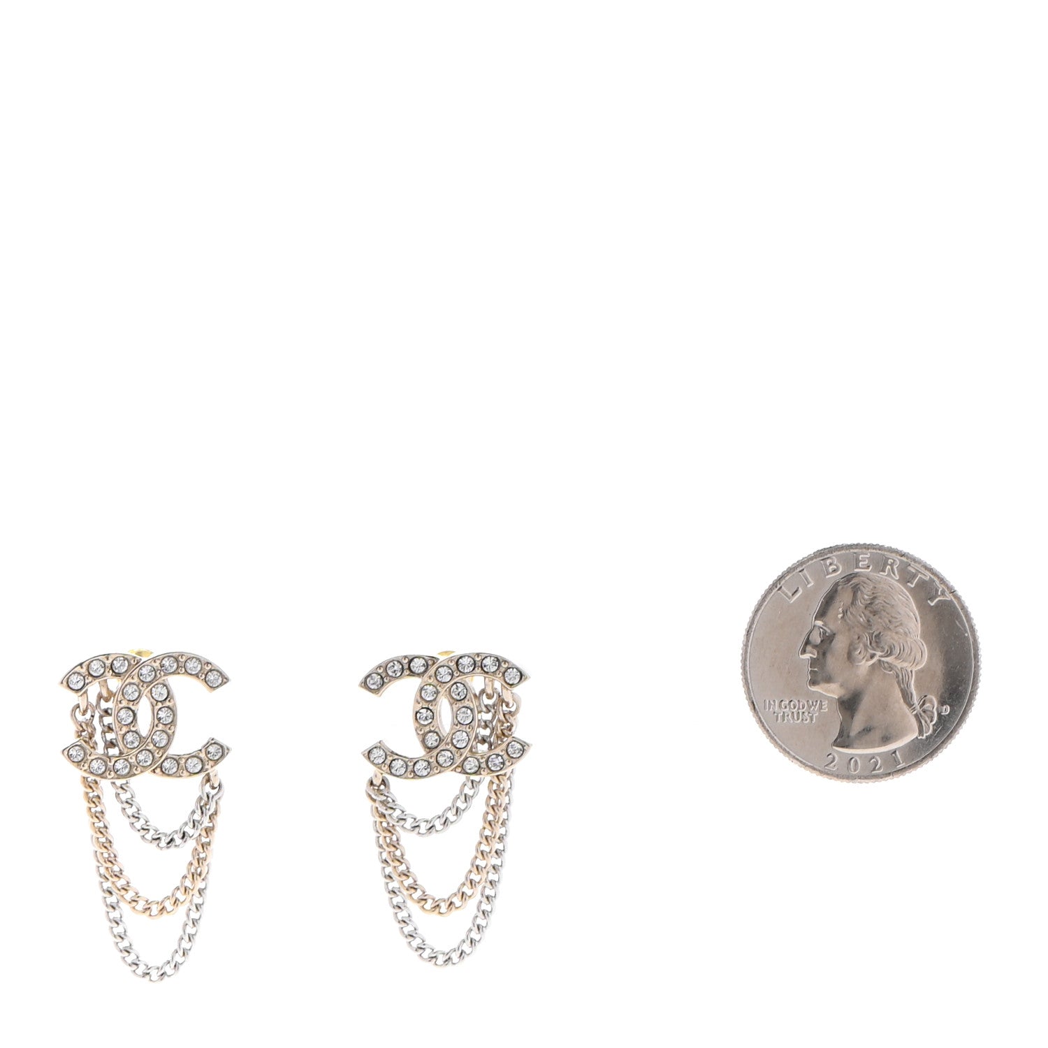 Chanel Crystal Chain CC Earrings Gold 2 of 4