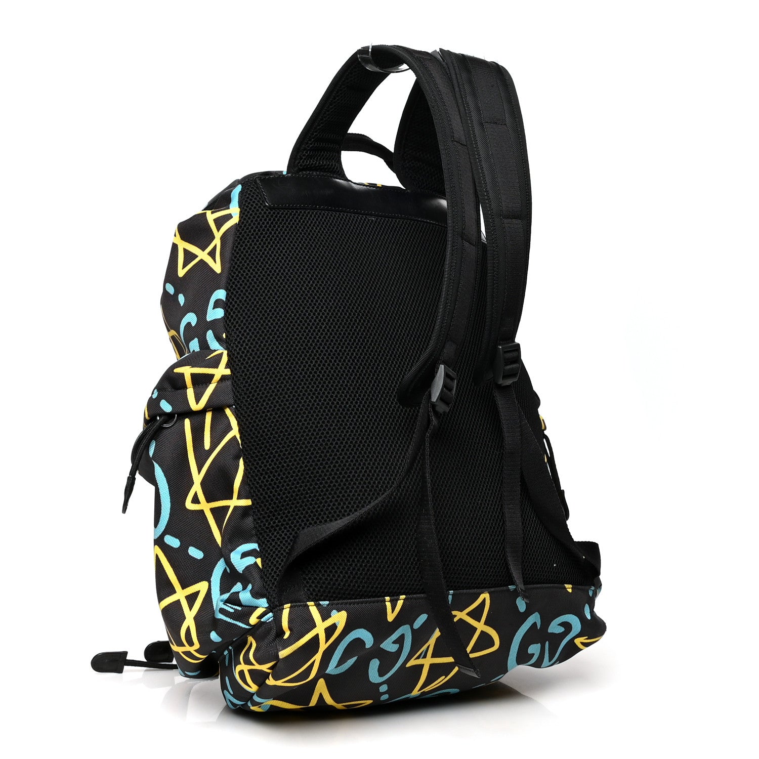 Gucci Techno Canvas GucciGhost Double Buckle Backpack Black New Acquamarine 3 of 12