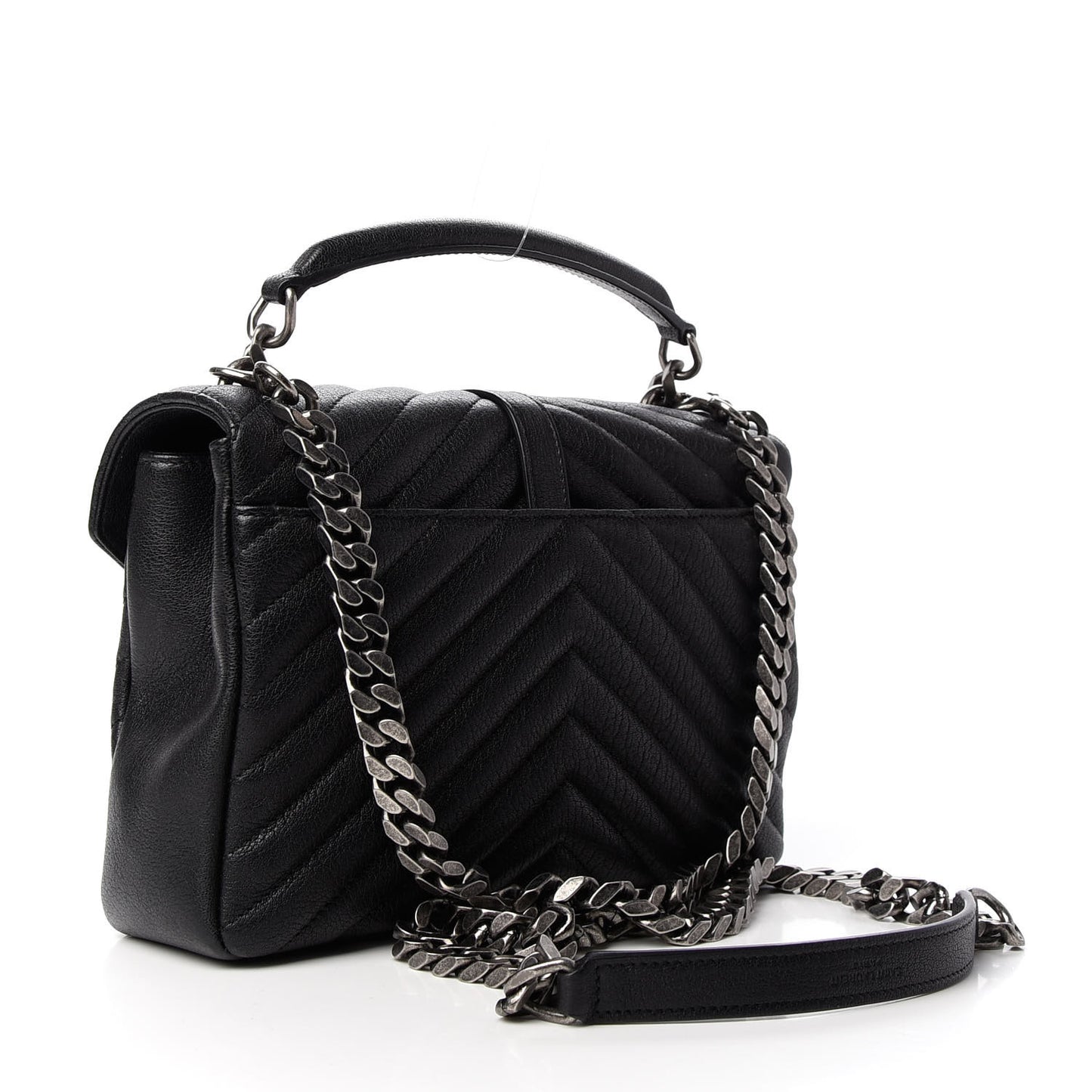 Sheepskin Matelasse Chevron Monogram Medium College Bag Black