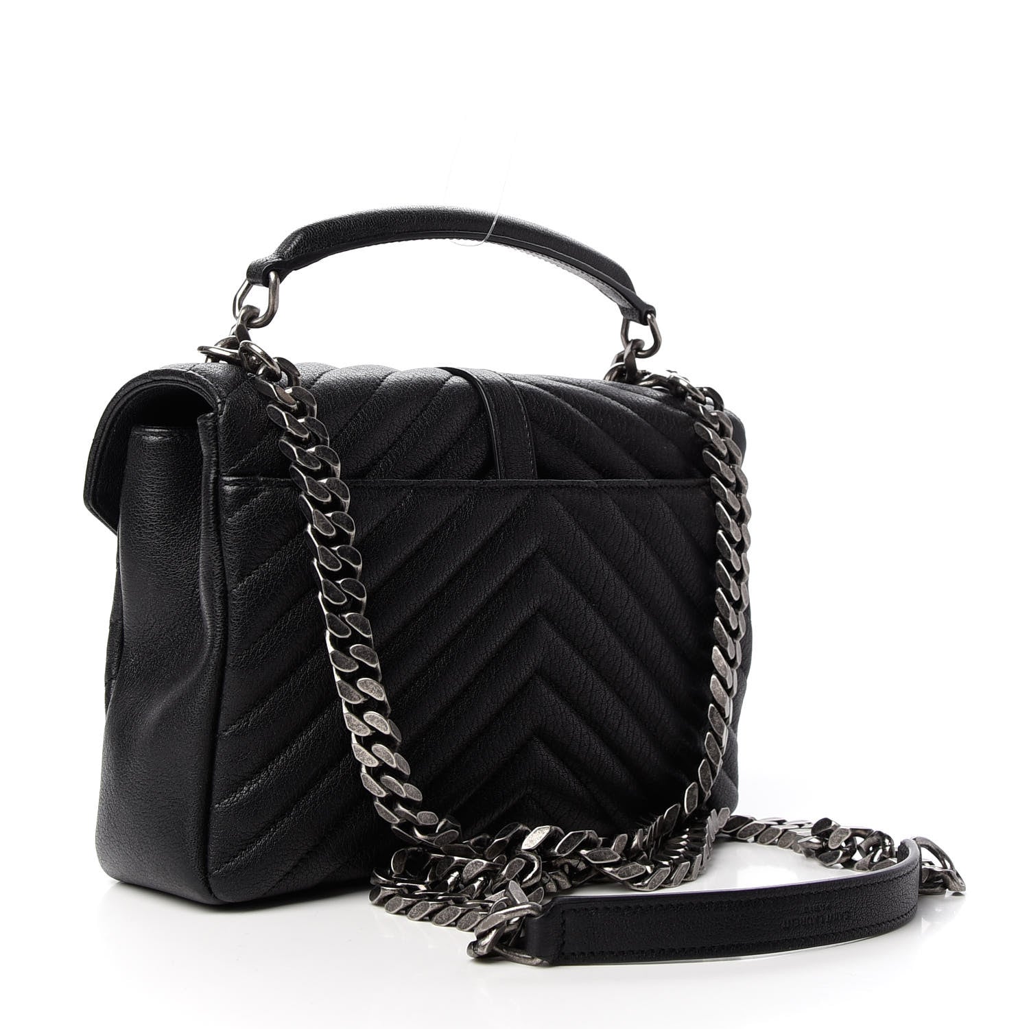 Saint Laurent Sheepskin Matelasse Chevron Monogram Medium College Bag Black 3 of 9