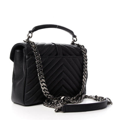 Saint Laurent Sheepskin Matelasse Chevron Monogram Medium College Bag Black 3 of 9