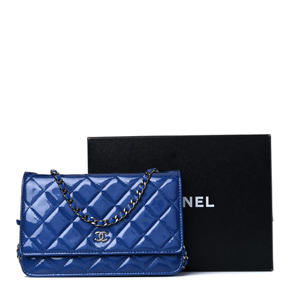 Chanel Patent Quilted Wallet On Chain WOC Blue 11 of 11
