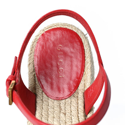 Gucci Cotton Malaga Kid Crochet Pearly GG Lilibeth Espadrille Platform Sandals 37.5 Hibiscus Red 9 of 9