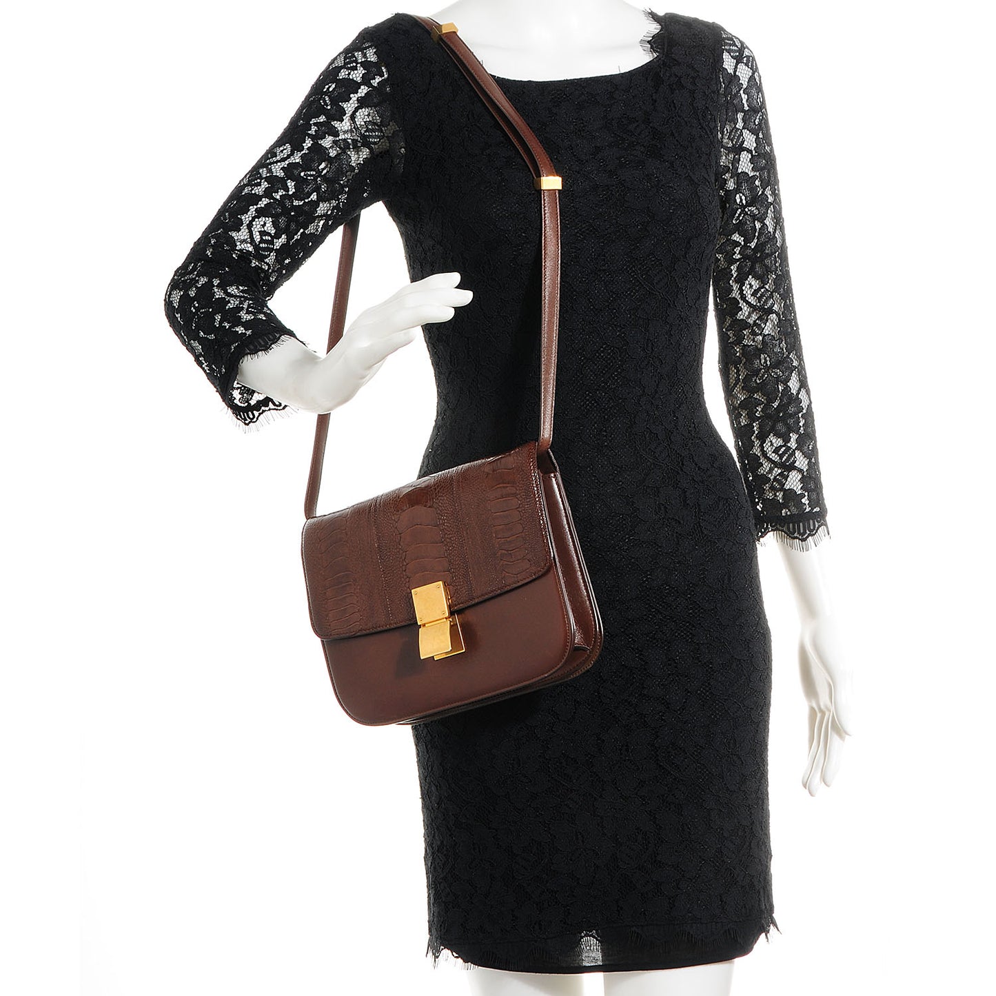 Ostrich Leg Medium Classic Box Flap Bag Havana