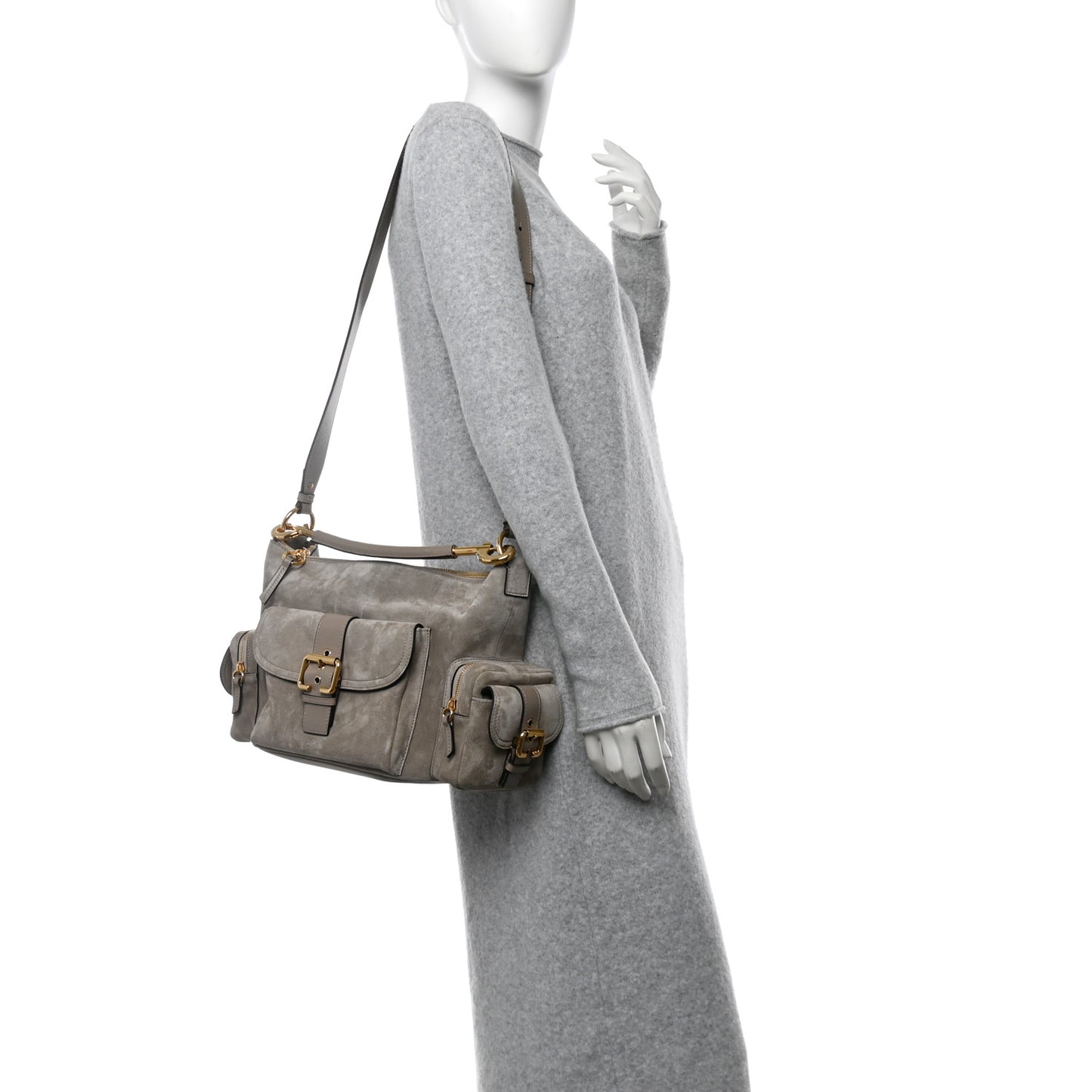 Suede Calfskin Medium Double Carry Camera Bag Motty Grey