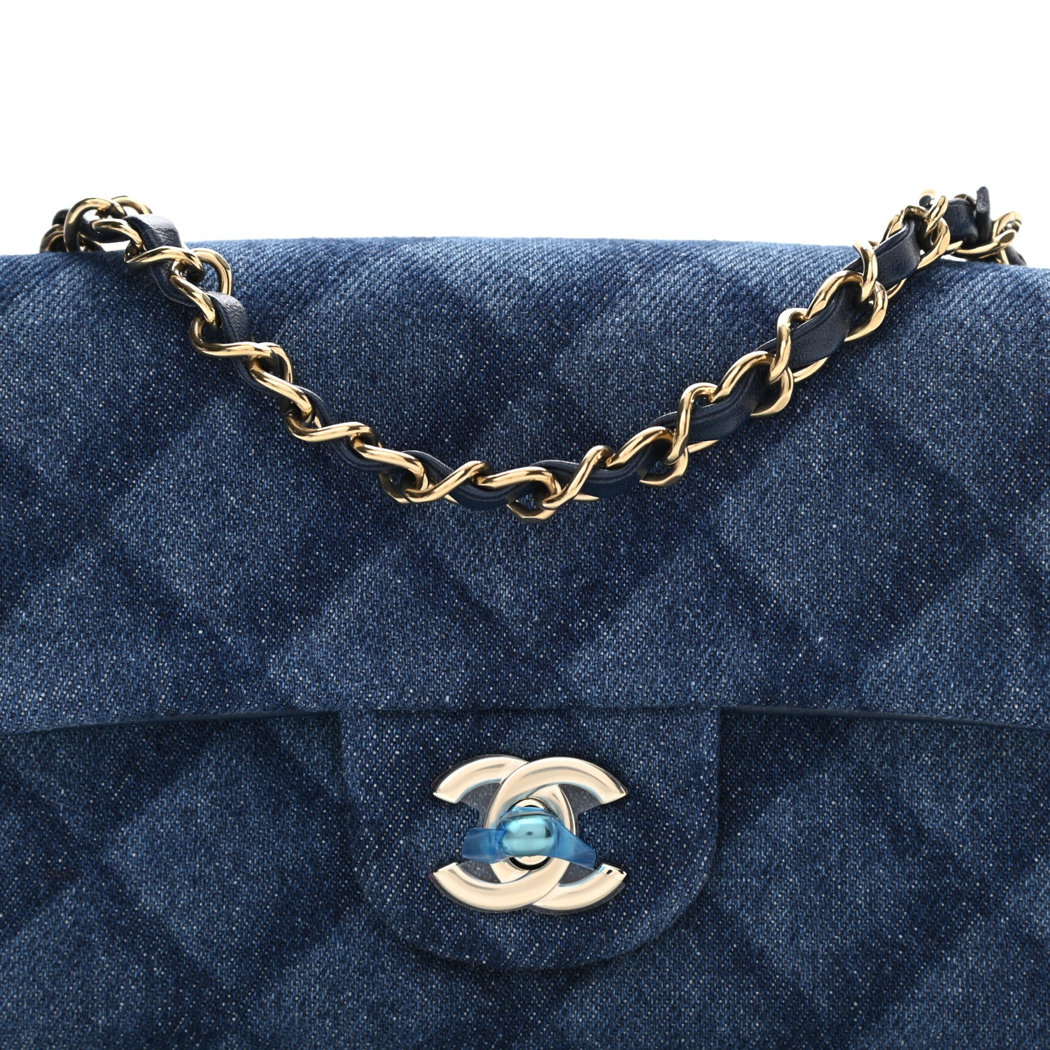 Chanel Printed Denim Quilted Mini Rectangular Flap Dark Blue 8 of 8