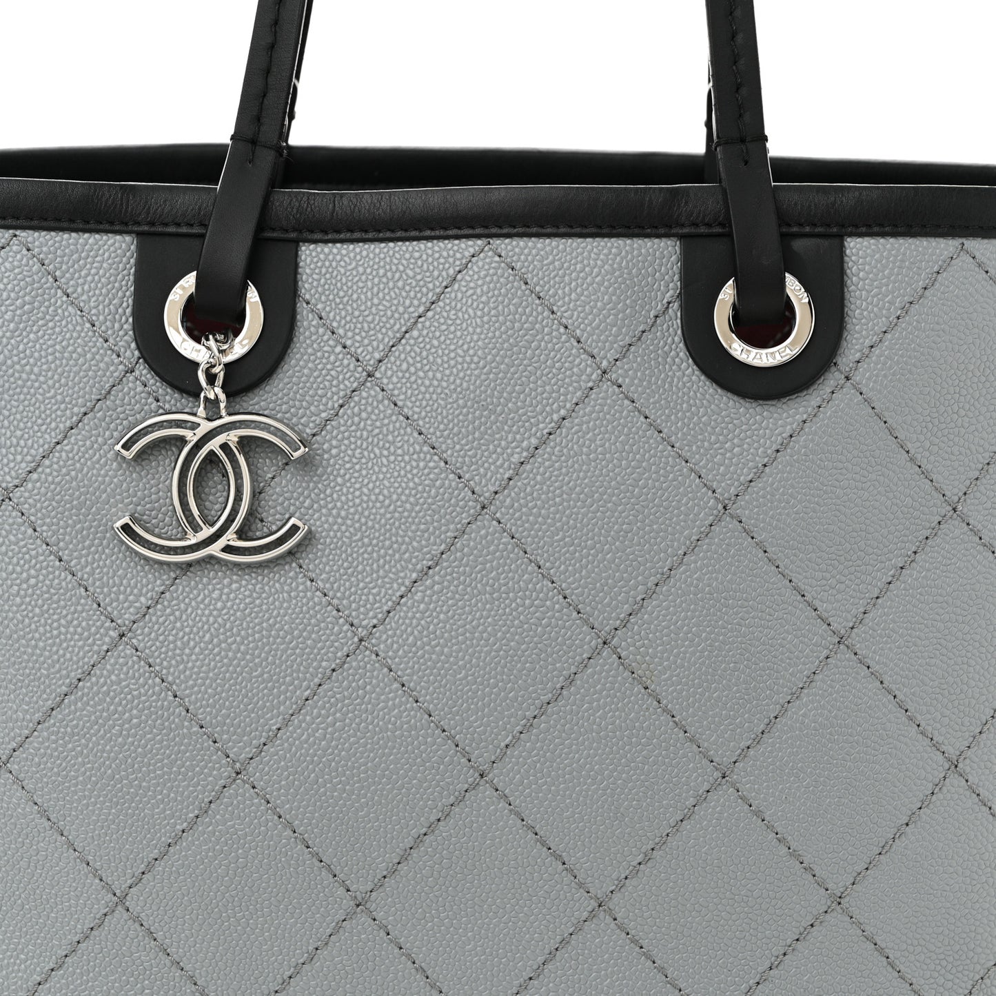 Grained Calfskin Shopping Fever Tote Grey Black