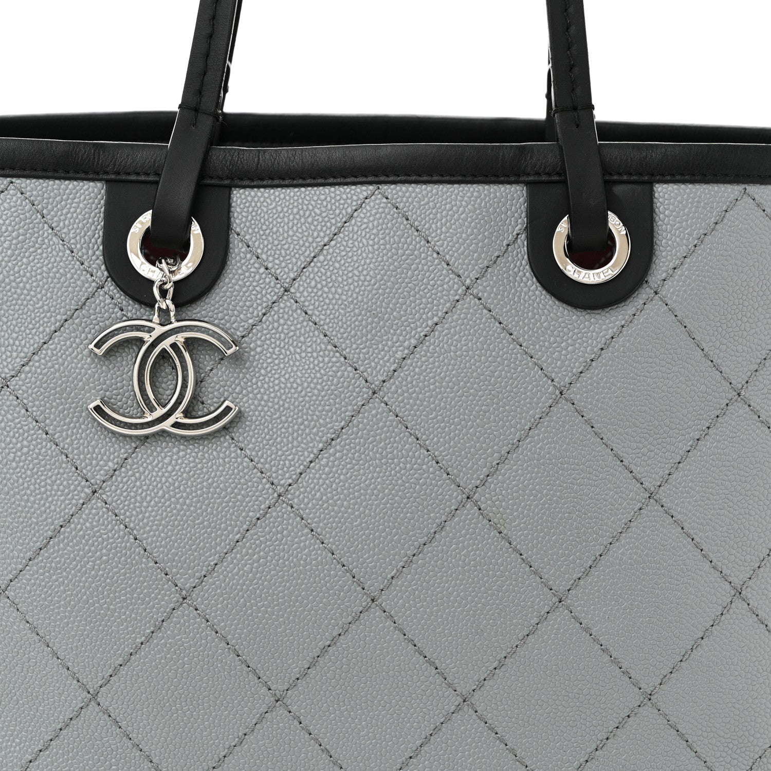 Chanel Grained Calfskin Shopping Fever Tote Grey Black 9 of 12