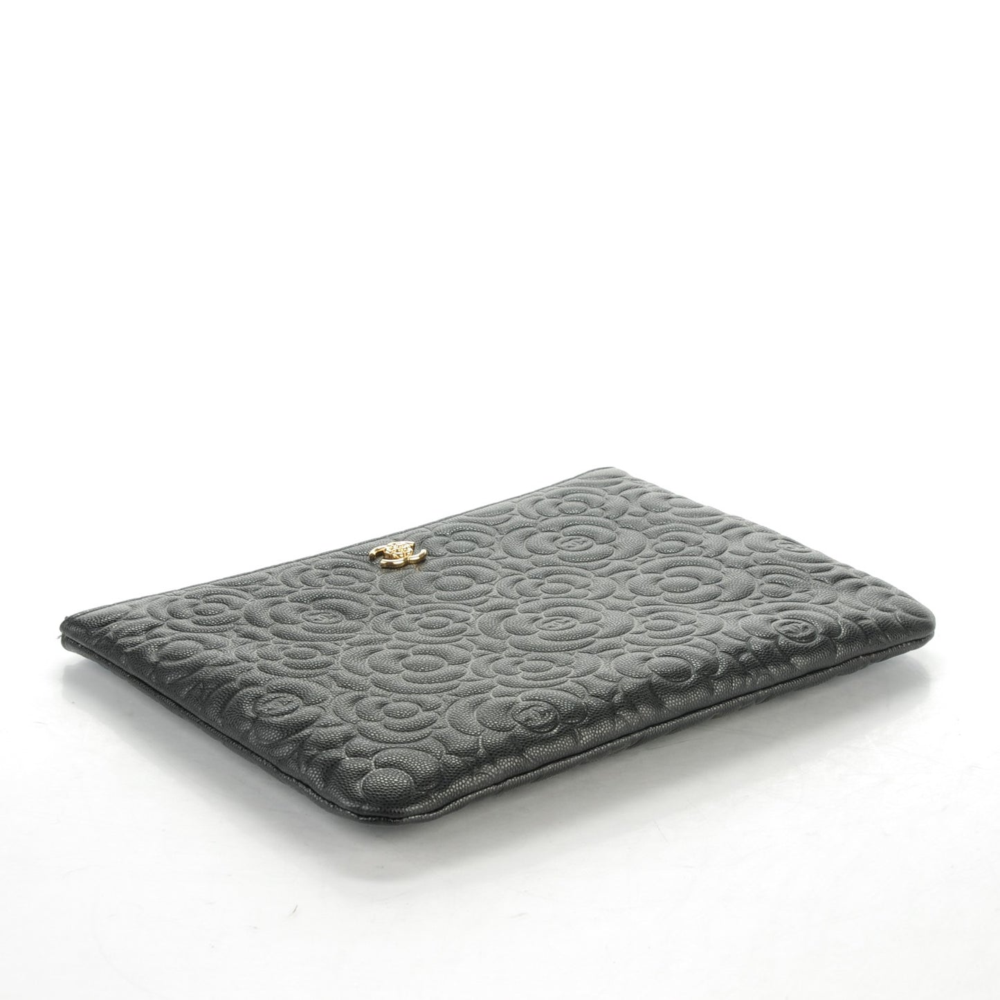 Caviar Camellia Embossed Medium Cosmetic Case Black