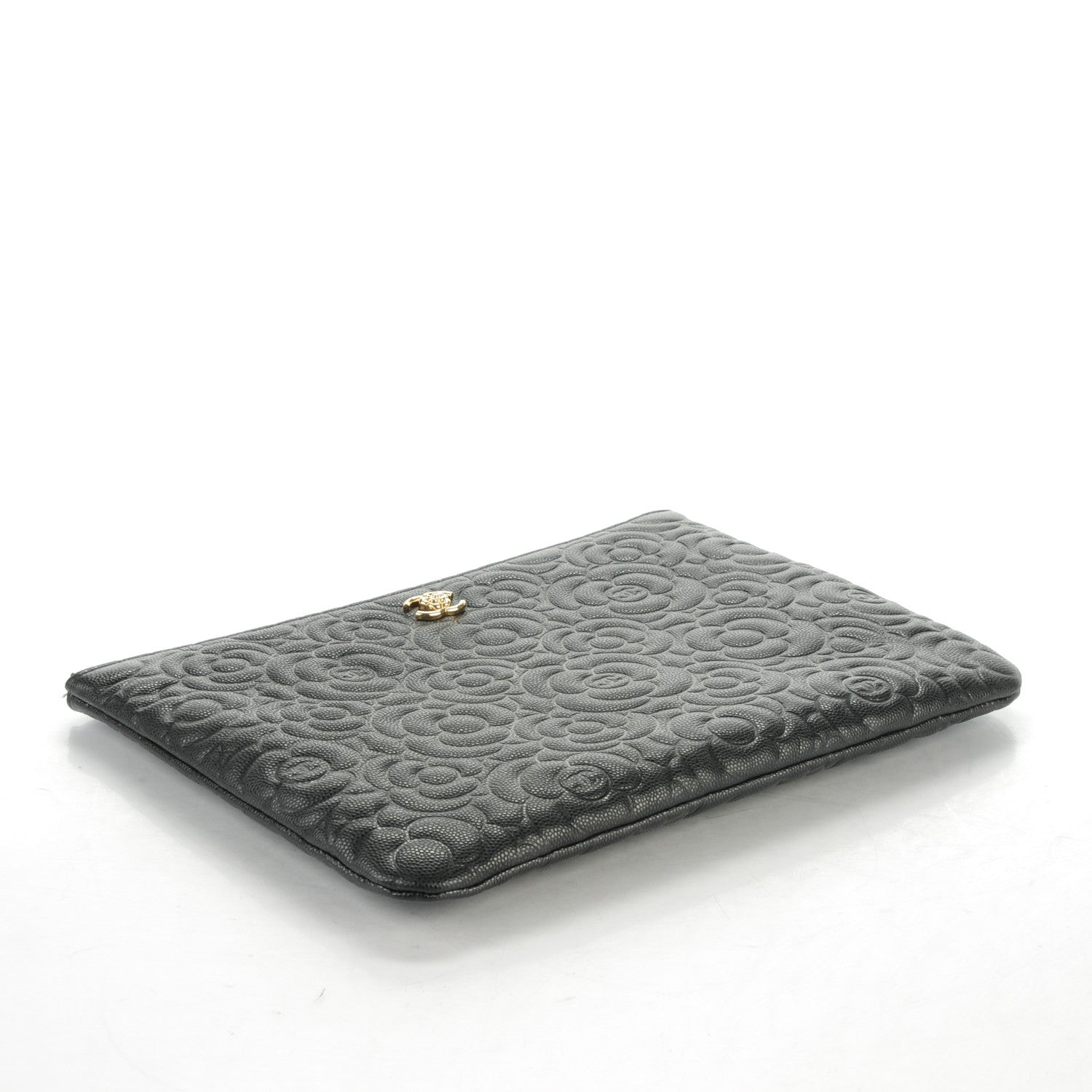 Chanel Caviar Camellia Embossed Medium Cosmetic Case Black 4 of 7