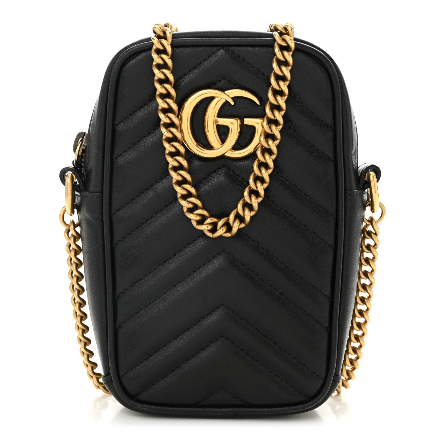 Gucci Calfskin Matelasse Mini GG Marmont Crossbody Bag Black 1 of 12