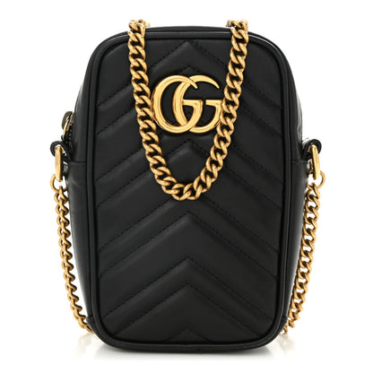 Gucci Calfskin Matelasse Mini GG Marmont Crossbody Bag Black 1 of 12