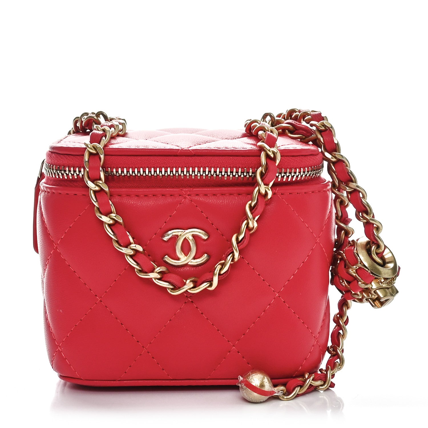 Chanel Lambskin Quilted Pearl Crush Mini Vanity Case With Chain Red 1 of 11