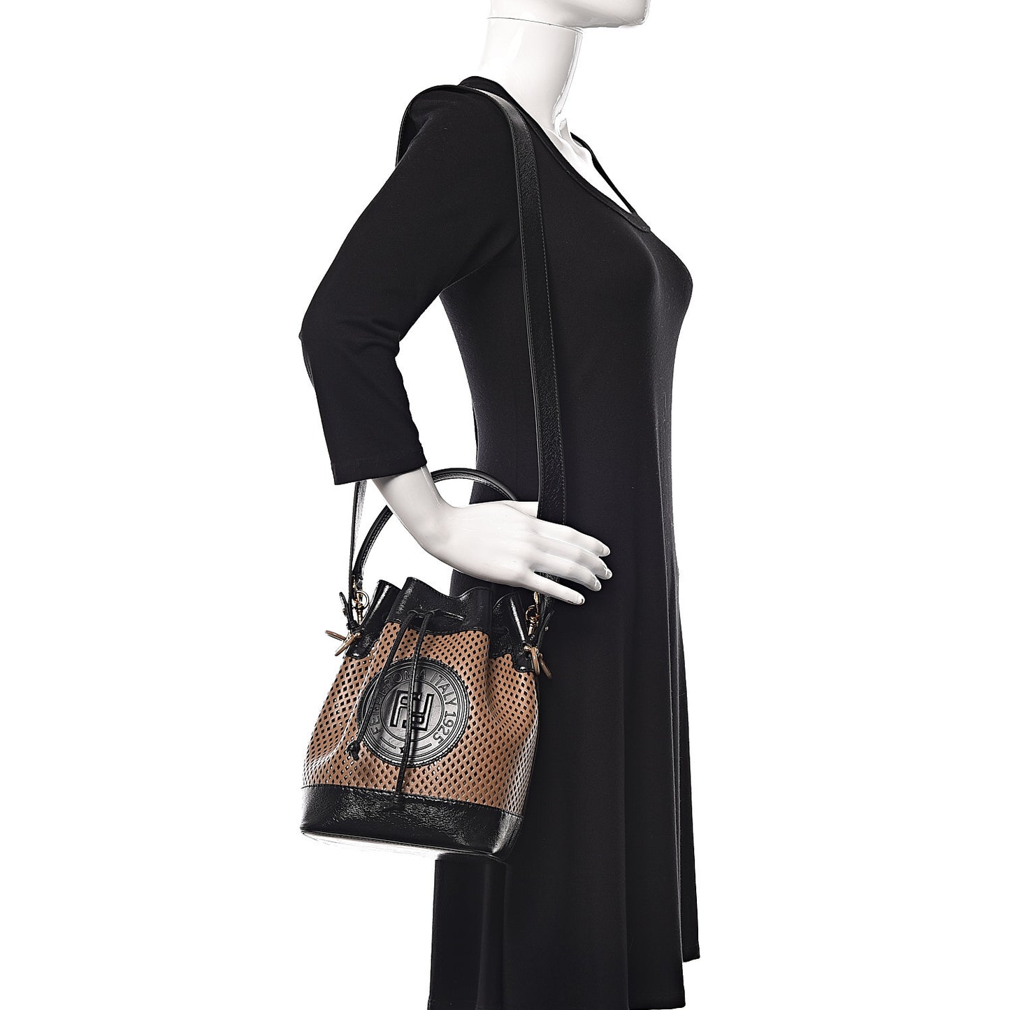 Vitello Liberty Glossy Lambskin F is Fendi Perforated Large Mon Tresor Bucket Bag Sand Mimosa Black