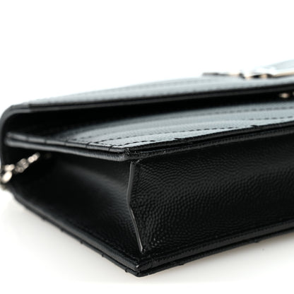 Saint Laurent Grain De Poudre Matelasse Chevron Monogram Envelope Chain Wallet Black 9 of 10