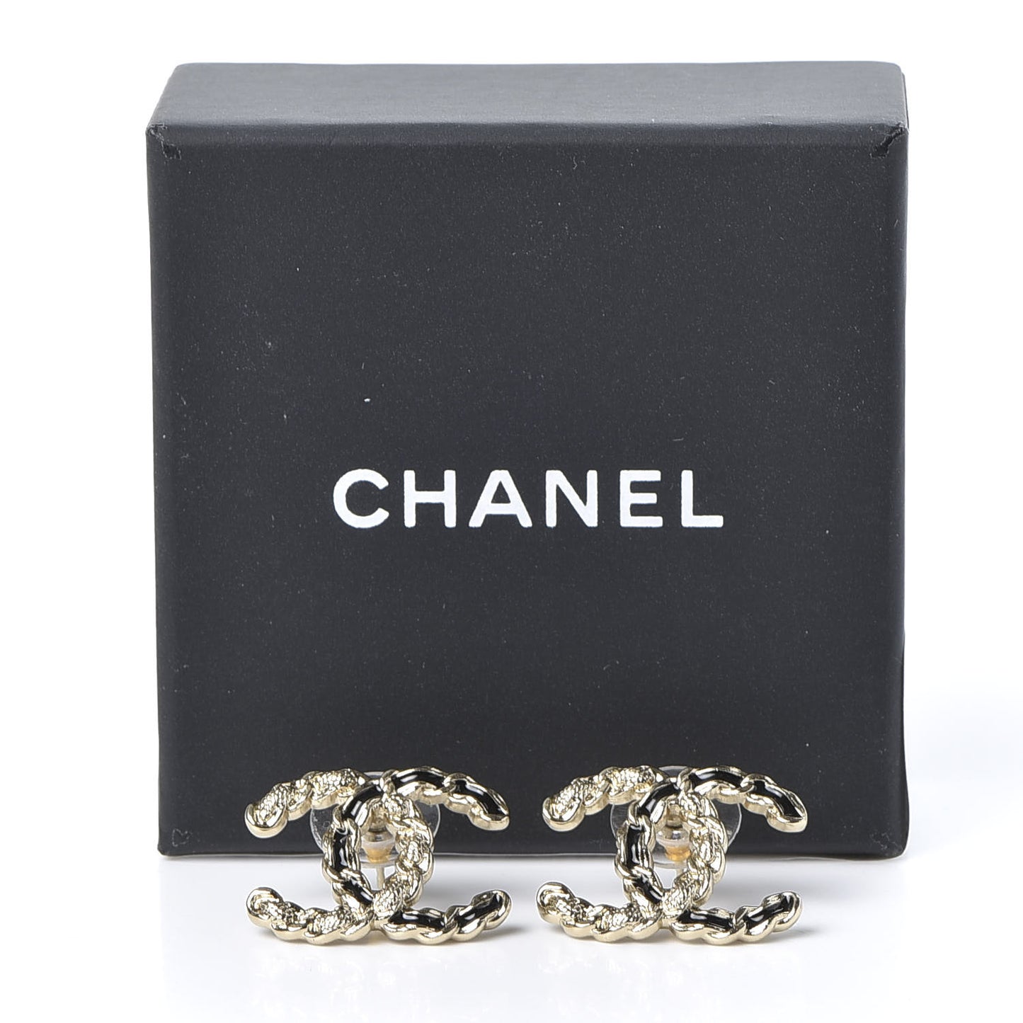 Enamel Metal Chain French New Wave CC Earrings Black Gold