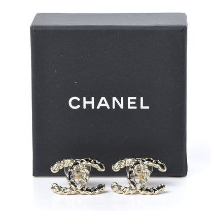 Chanel Enamel Metal Chain French New Wave CC Earrings Black Gold 5 of 5