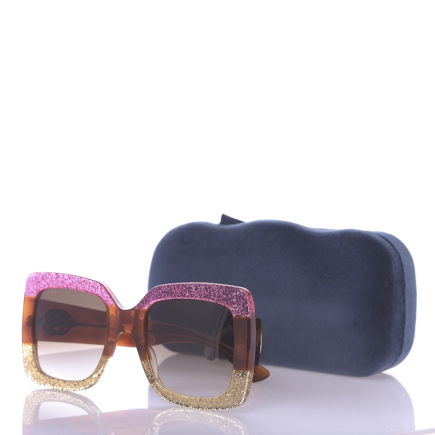 Acetate Square Frame Sunglasses GG0083S Glitter Pink Multi