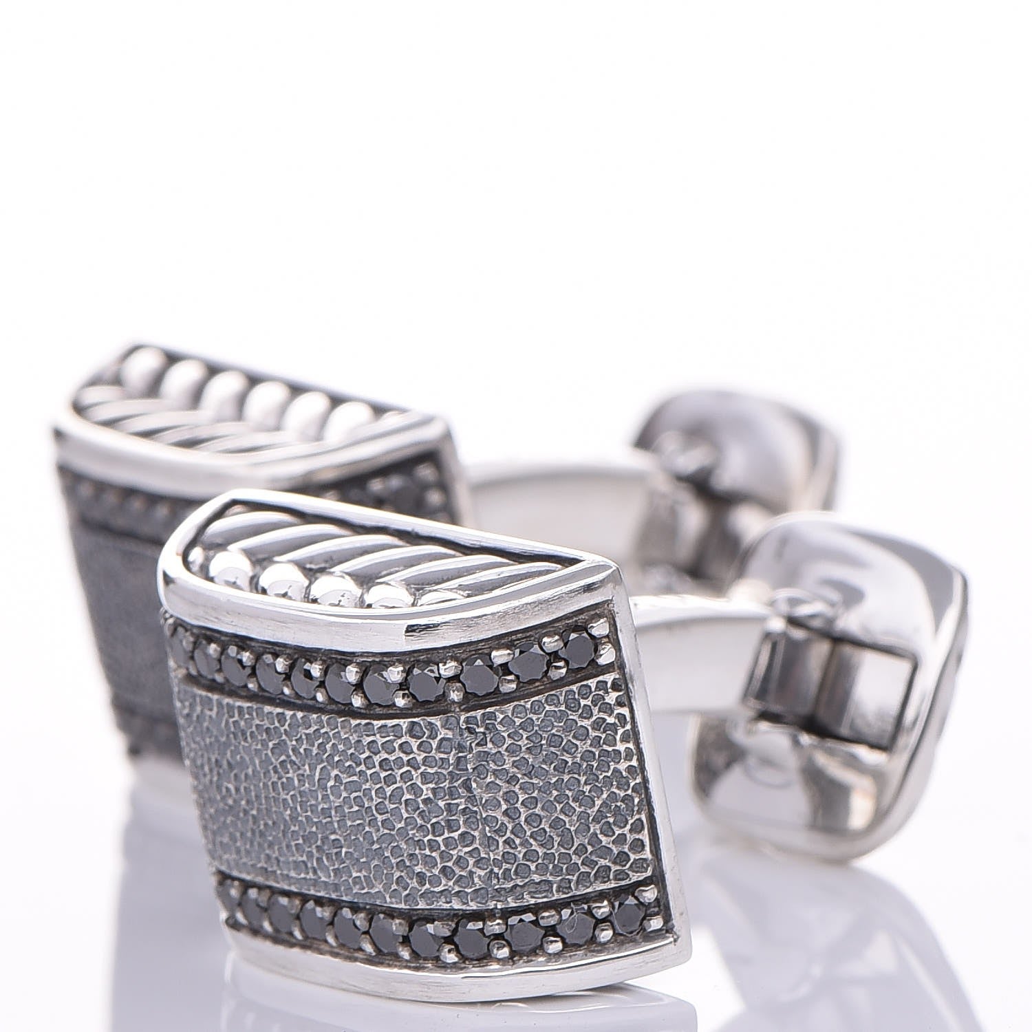 David Yurman Sterling Silver Black Diamond Chevron Cufflinks 3 of 14