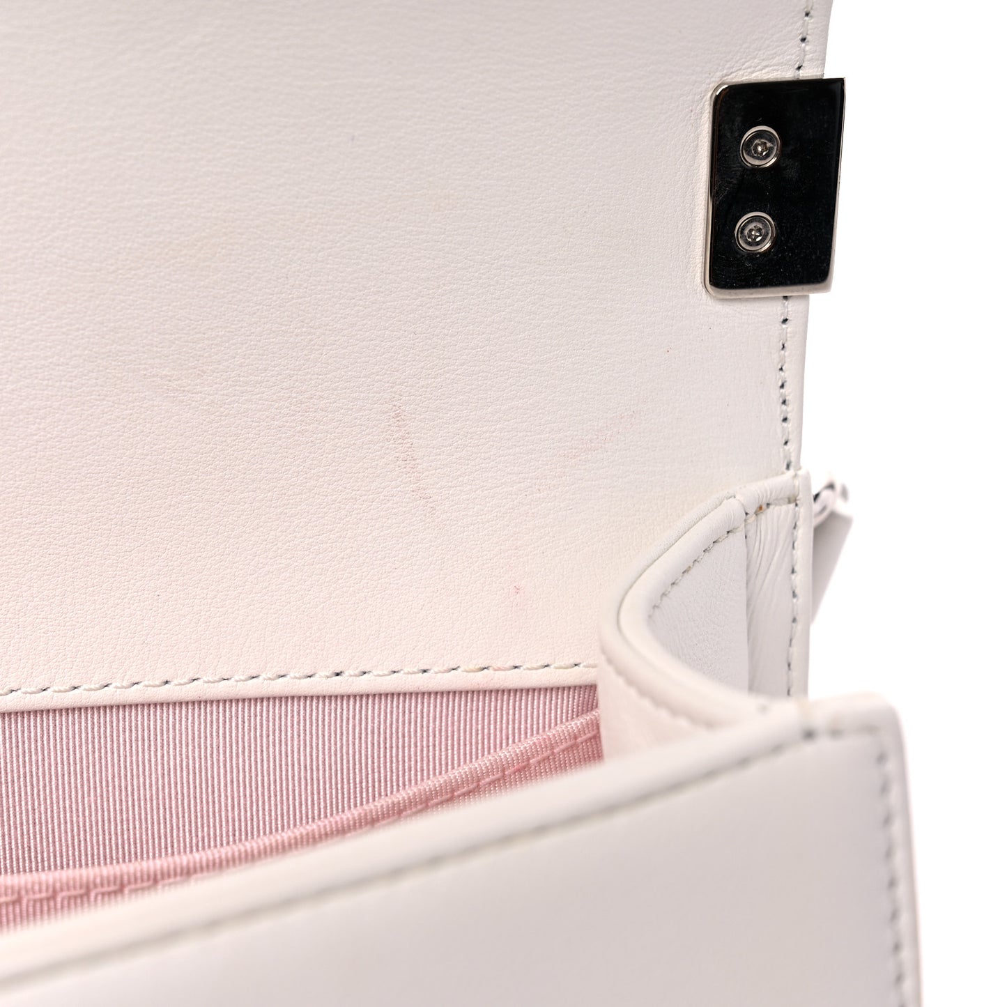 Calfskin Pearl Chevron Small Boy Flap White