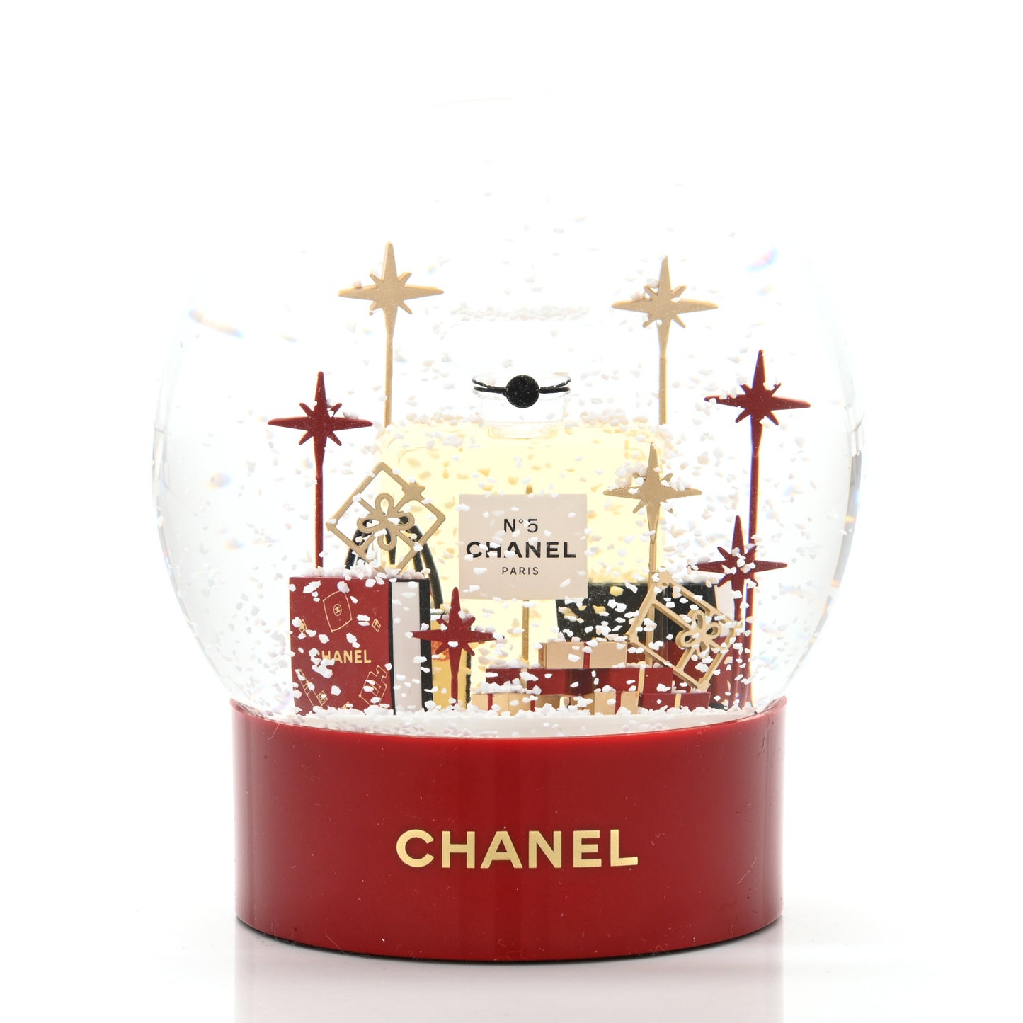 Glass N°5 Perfume Bottle Snow Globe Red