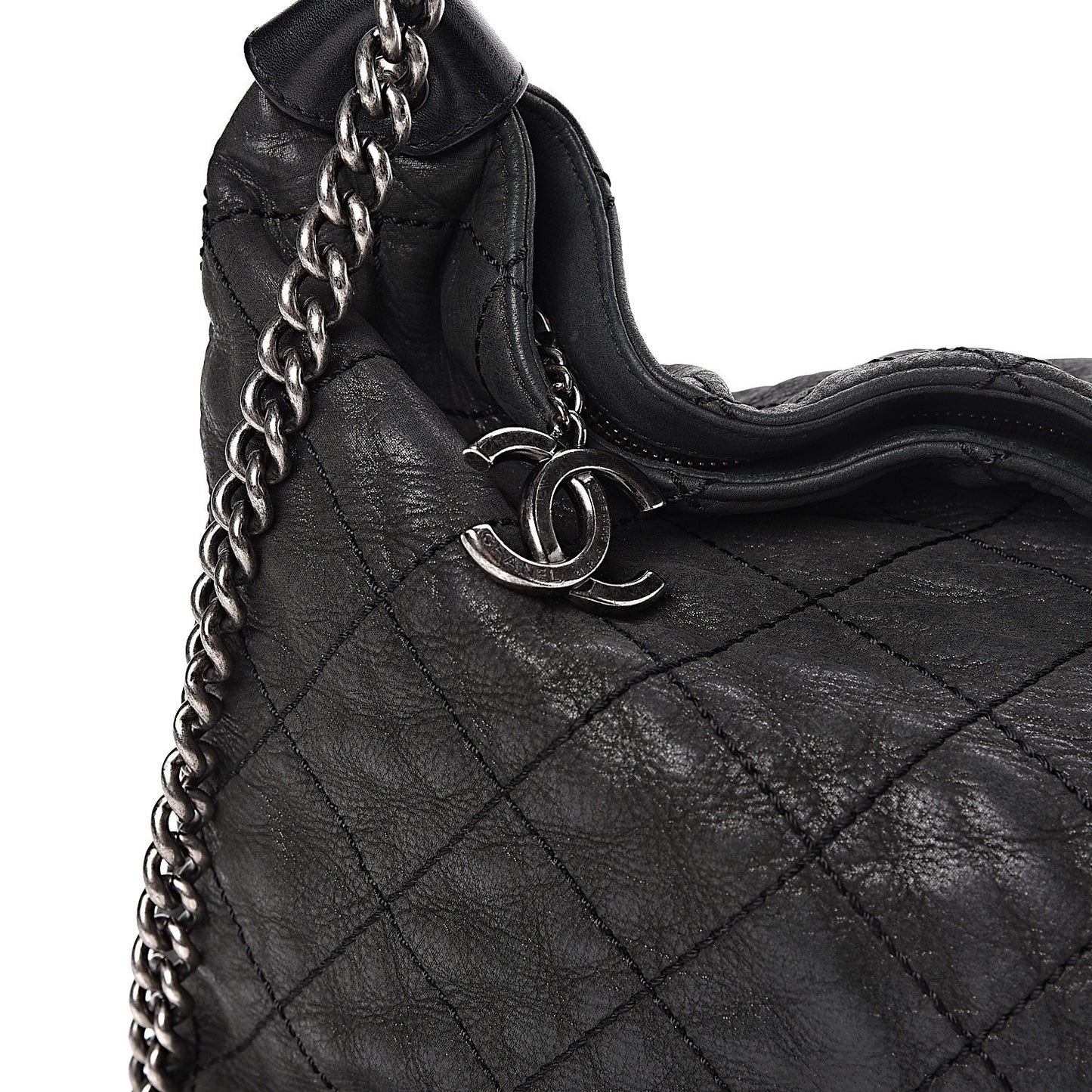 Iridescent Calfskin Coco Daily Hobo Black