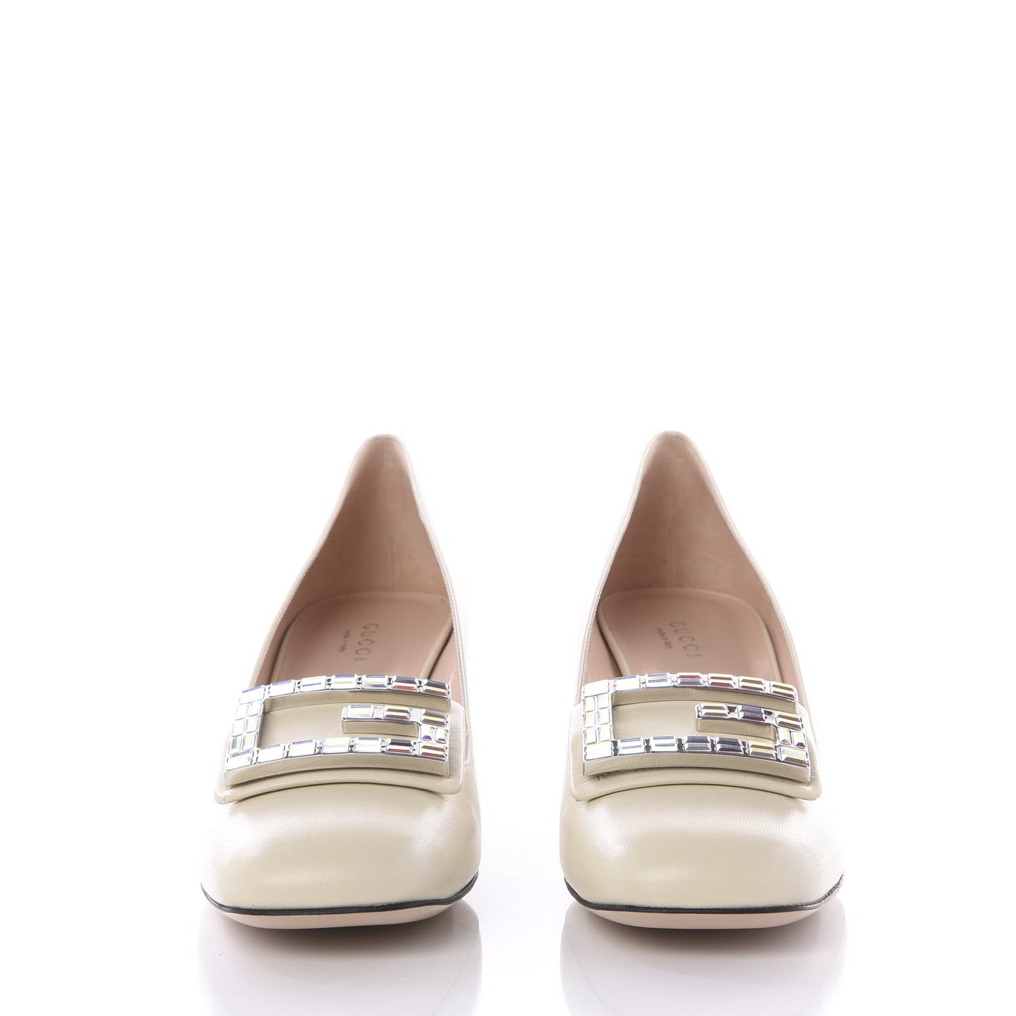 Malaga Kid Crystal Square G Madelyn Mid Heel Loafer Pumps 39 White