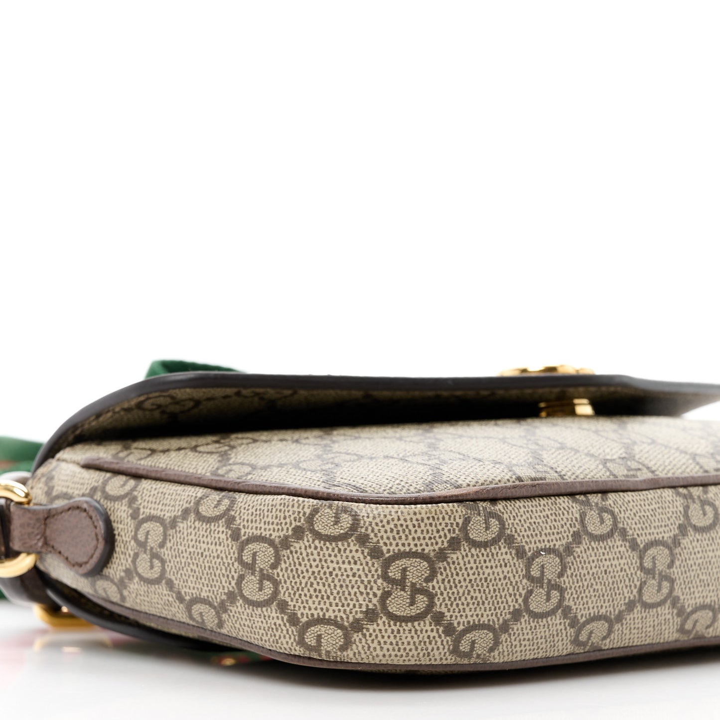 GG Supreme Monogram Textured Dollar Calfskin Web Mini Ophidia Envelope Shoulder Bag Beige Ebony