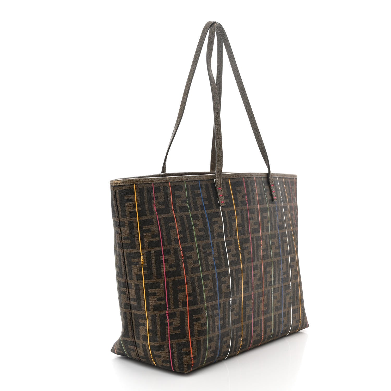 Fendi Zucca Spalmati Striped Large Roll Tote Tobacco Multicolor 3 of 14