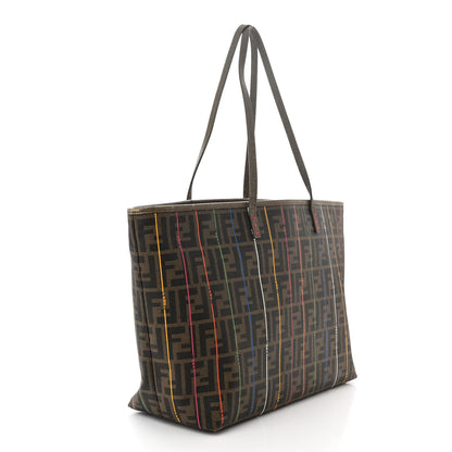 Fendi Zucca Spalmati Striped Large Roll Tote Tobacco Multicolor 3 of 14