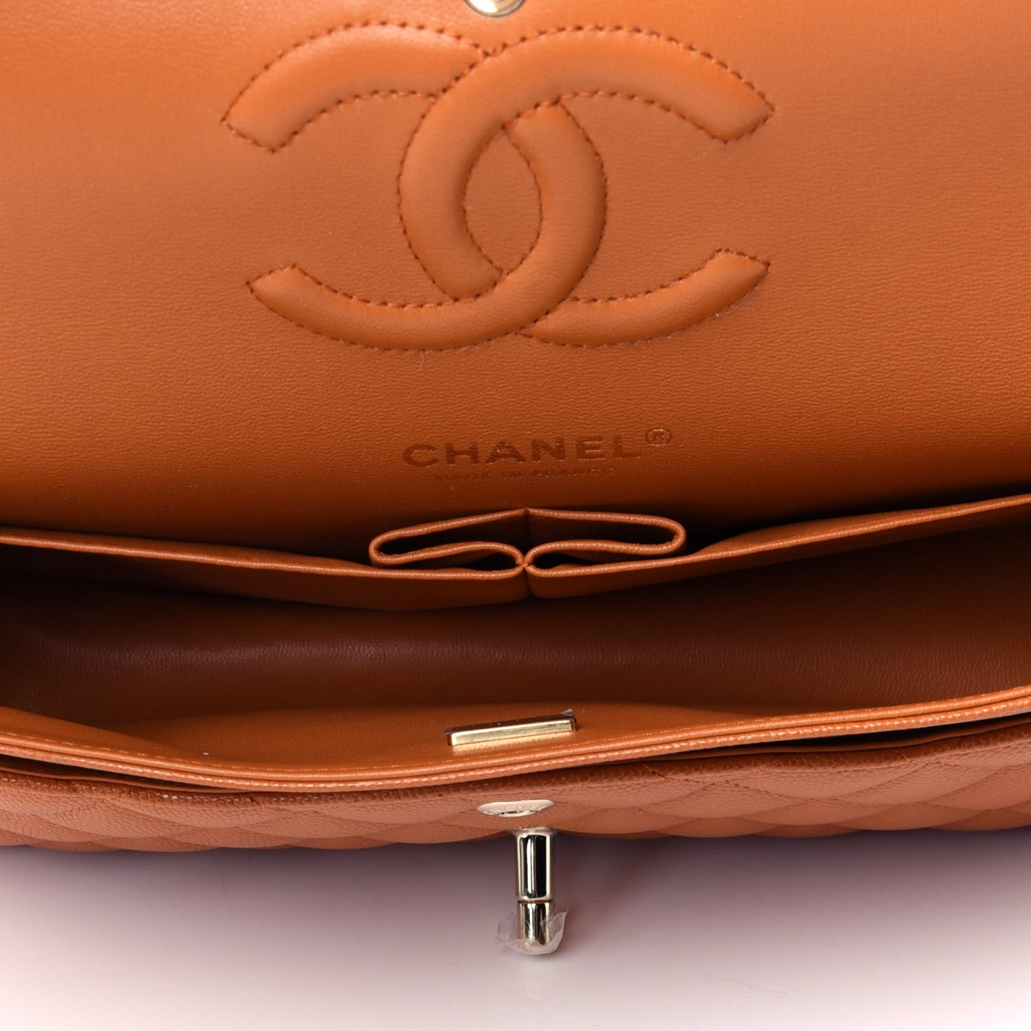 Caviar Quilted Medium Double Flap Light Brown