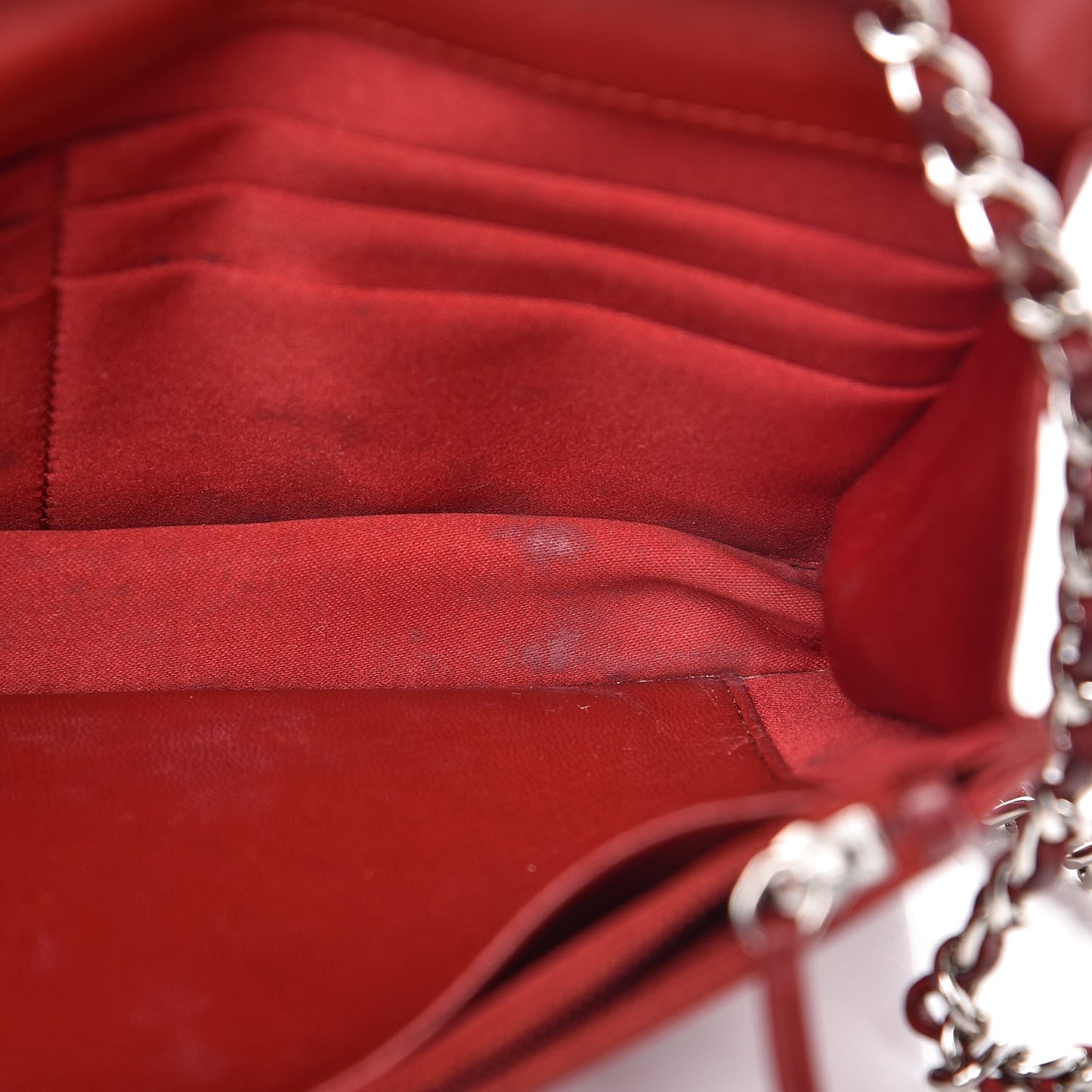 Lambskin Camellia Embossed Wallet On Chain WOC Dark Red