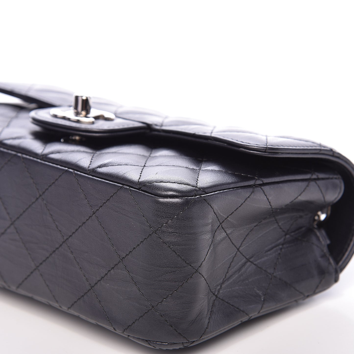 Iridescent Calfskin Quilted Mini Rectangular Flap Charcoal