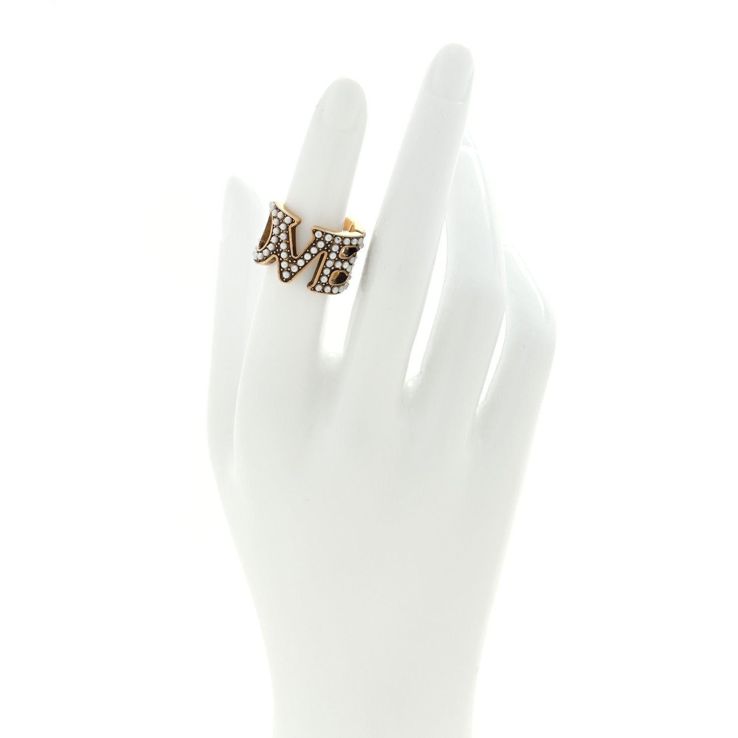 Gucci Metal Pearl Loved Ring 50 5.25 Aged Gold 2 of 4