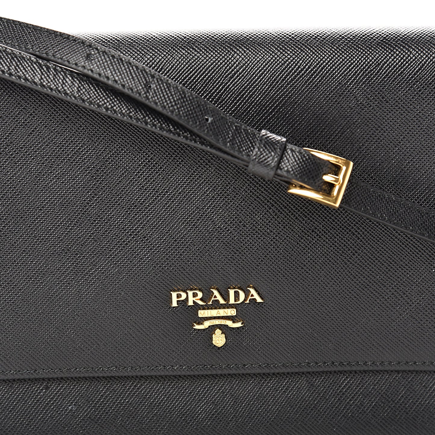 Saffiano Metal Flap Wallet With Strap Black