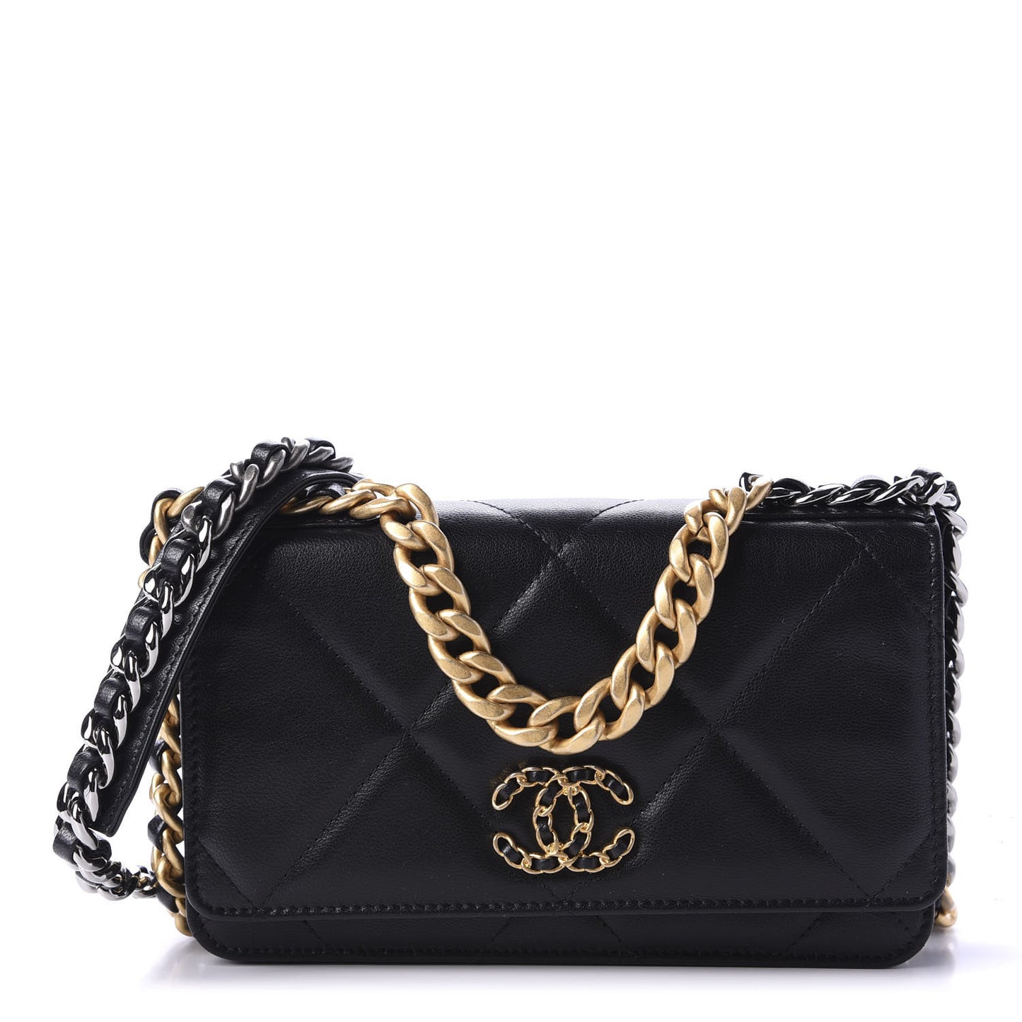 Goatskin Quilted 19 Wallet On Chain WOC Black