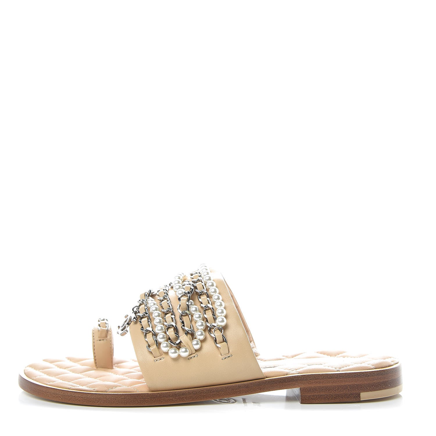 Chanel Lambskin Pearl Chain Flat Sandals 36 Beige 1 of 7