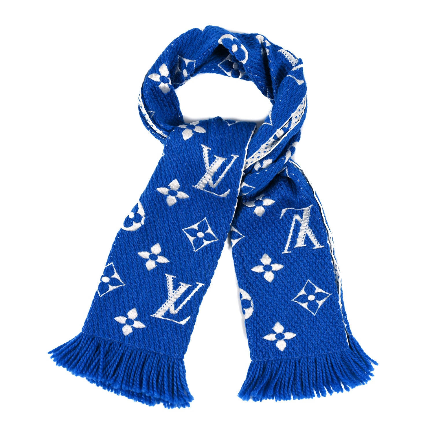 Louis Vuitton Wool Silk Logomania Duo Scarf Blue 1 of 3