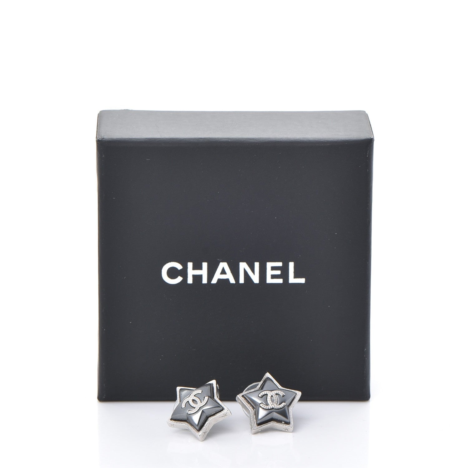 Chanel Resin Metal CC Star Earrings Silver 7 of 7